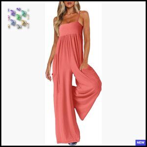 Sleeveless Jumpsuit Wide Leg Romper Flowy Pockets Summer Beach Casual Chic